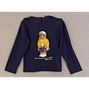 Polo Ralph Lauren Sailor Polo Bear Hoodie Youth 6 Navy Blue Pullover READ